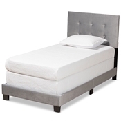 Baxton Studio Caprice Modern and Contemporary Glam Grey Velvet Fabric Upholstered Twin Size Panel Bed Baxton Studio restaurant furniture, hotel furniture, commercial furniture, wholesale bedroom furniture, wholesale twin, classic twin